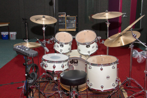 Garden Street Academy Recording Studio DW Drum Kit with Control Room in Background