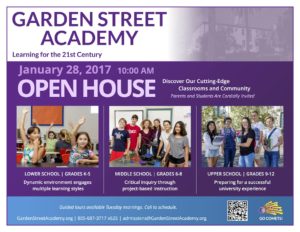 Garden Street Academy Open House 2016-17 Flyer